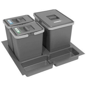 Sortownik śmieci FUTURE do szuflady w szafce 60 cm – 3 kosze 1×15 l + 2×7 l, wysokość 28 cm