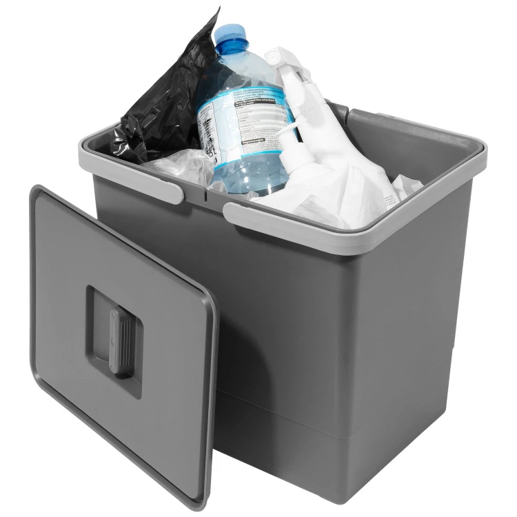 Kosz 15 l FUTURE z pokrywą opartą z boku – wnętrze pojemnika wysokości 28 cm