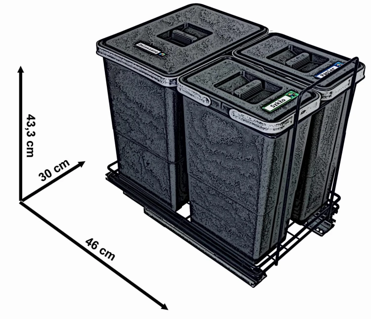 Sortownik śmieci EcoCube ANTRACYT do szafki od 40 cm Cichy domyk 1x18 2x8 l