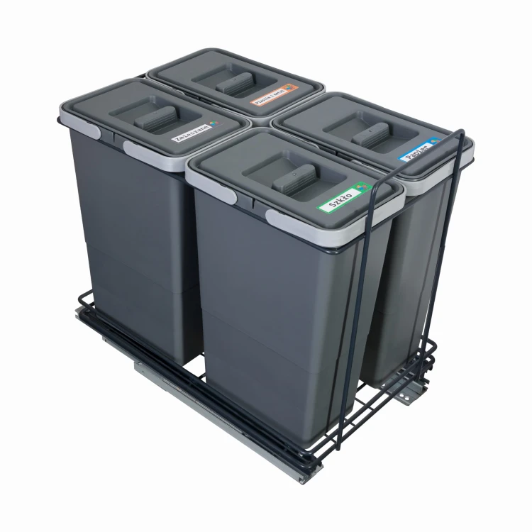 Sortownik ECOCUBE antracyt Sortowniki24 – stelaż z czterema koszami 8 l na białym tle