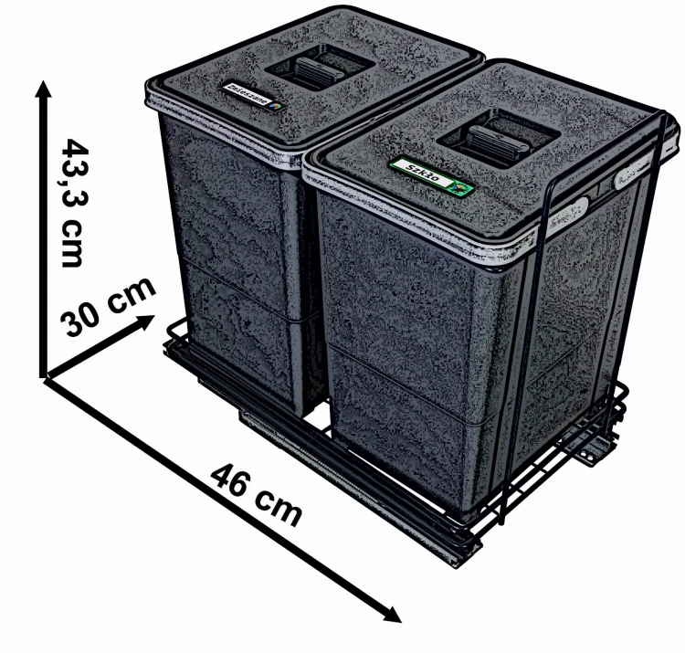 Sortownik śmieci EcoCube ANTRACYT do szafki od 40 cm Cichy domyk 4x8 l