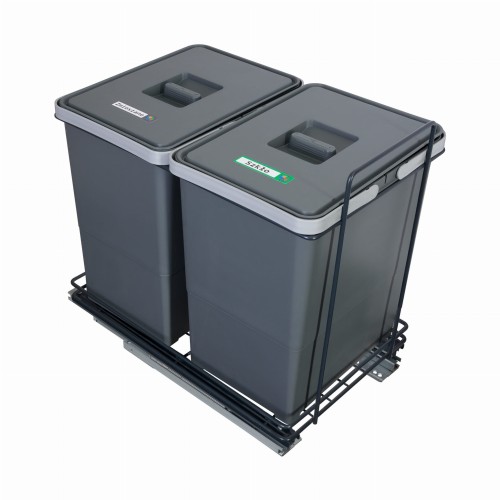 Sortownik ECOCUBE antracyt Sortowniki24 – stelaż z dwoma koszami 18 l na białym tle