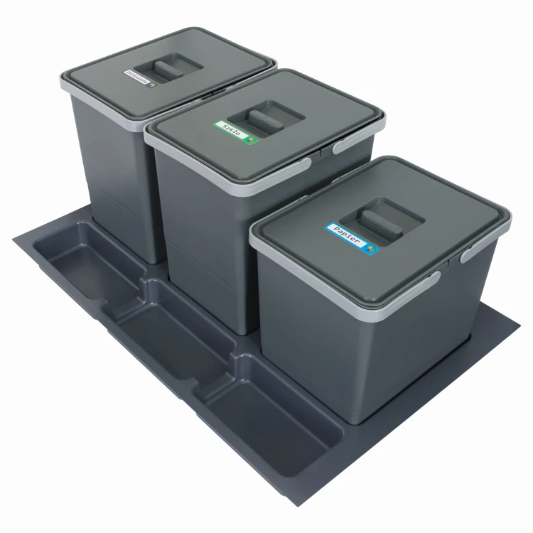 FUTURE CONFIG 80 cm – zestaw trzech koszy 2×18 l i 1×15 l wysokość 34 i 28 cm na białym tle
