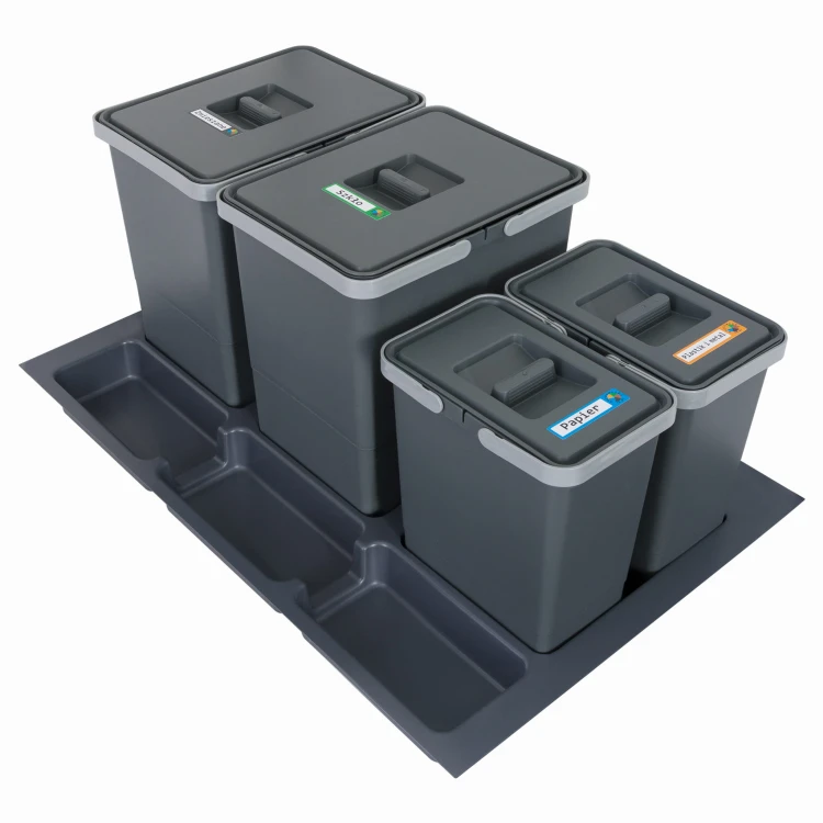 FUTURE CONFIG 80 cm – zestaw czterech koszy 2×18 l i 2×7 l wysokość 34 i 28 cm na białym tle