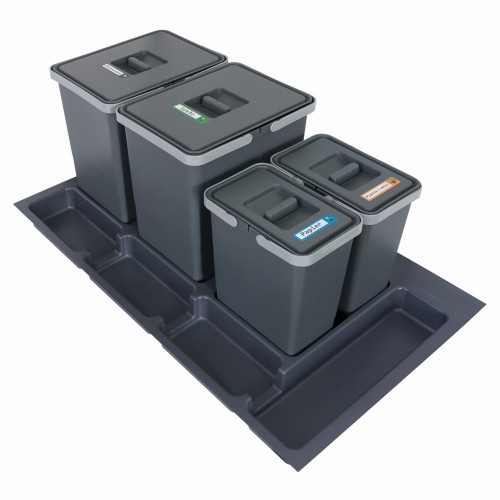 FUTURE CONFIG 90 cm – zestaw czterech koszy 2×18 l i 2×7 l wysokość 34 i 28 cm na białym tle