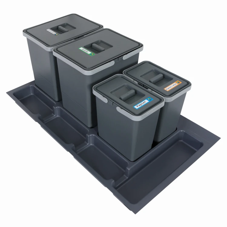 FUTURE CONFIG 90 cm – zestaw czterech koszy 2×18 l i 2×7 l wysokość 34 i 28 cm na białym tle