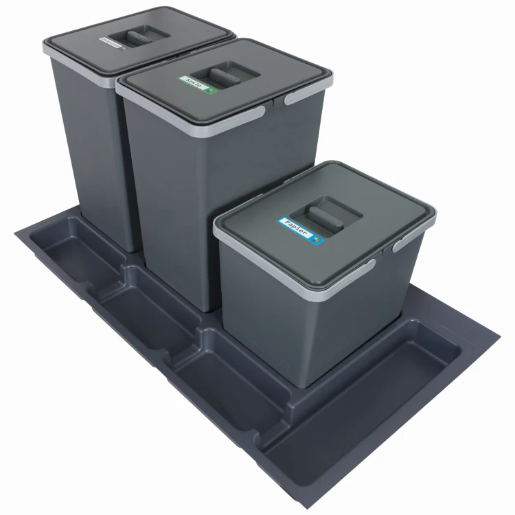 FUTURE CONFIG 90 cm – zestaw trzech koszy 2×24 l i 1×15 l wysokość 44 i 28 cm na białym tle