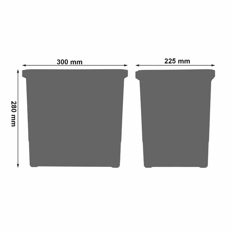 Kosz 15 l FUTURE CONFIG – wymiary szerszego i węższego boku najniższego pojemnika wysokości 28 cm