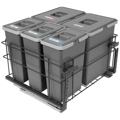 Sortownik śmieci SQUARE ANTRACYT do szafki 60 cm Cichy domyk 2x18 3x8 z mocowaniem frontu meblowego