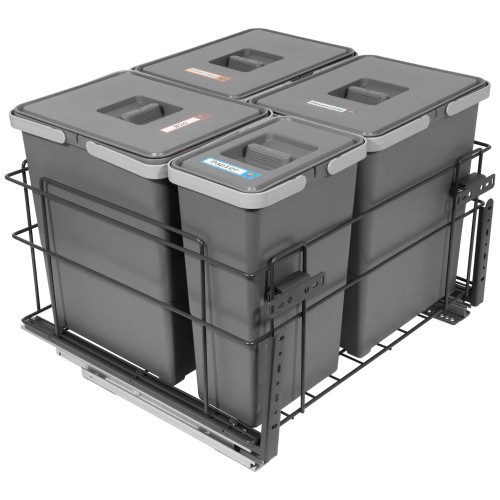 Sortownik śmieci SQUARE ANTRACYT do szafki 60 cm Cichy domyk 3x18 1x8 z mocowaniem frontu meblowego