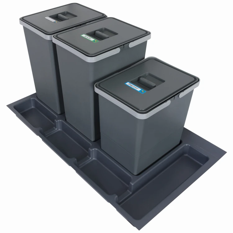 FUTURE CONFIG 90 cm – zestaw trzech koszy 2×24 l i 1×18 l wysokość 44 i 34 cm na białym tle