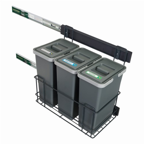 Sortownik śmieci SLIM ANTRACYT Cichy domyk do szafki od 30cm 3x8 litrów 25 cm szerokość