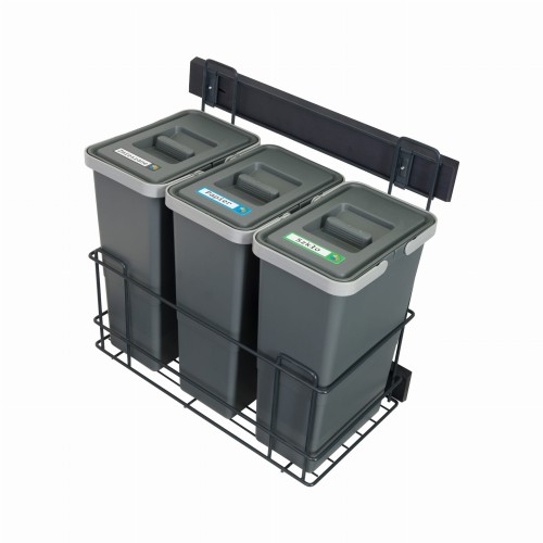 Sortownik śmieci SLIM ANTRACYT Cichy domyk do szafki od 30cm 3x8 litrów 25 cm szerokość