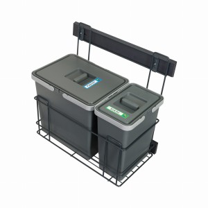 Sortownik śmieci SLIM antracyt do szafki od 30 cm – cichy domyk – 2 kosze 1x15 l + 1x7 l, szerokość 25 cm