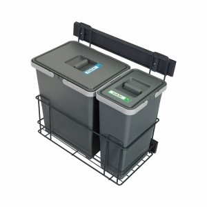 Sortownik śmieci SLIM antracyt do szafki od 30 cm – cichy domyk – 2 kosze 1x18 l + 1x8 l, szerokość 25 cm