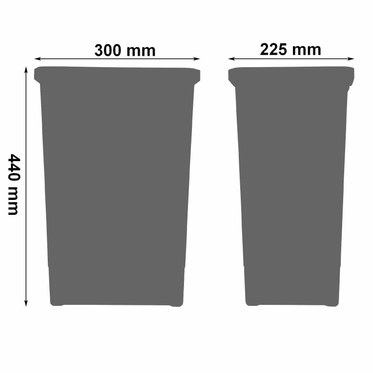 Rysunek techniczny kosza Future 24l w sortowniku ECOCUBE – wymiary szerszego i węższego boku pojemnika wysokości 440 mm