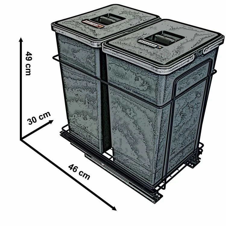Sortownik śmieci EcoCube ANTRACYT do szafki od 40 cm Cichy domyk 2x24
