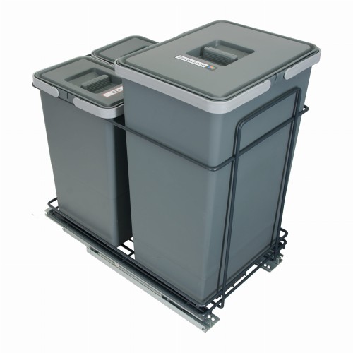 Sortownik ECOCUBE antracyt Sortowniki24 – stelaż z koszami FUTURE 1×24 l i 2×8 l na białym tle