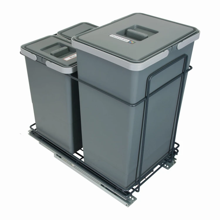 Sortownik ECOCUBE antracyt Sortowniki24 – stelaż z koszami FUTURE 1×24 l i 2×8 l na białym tle