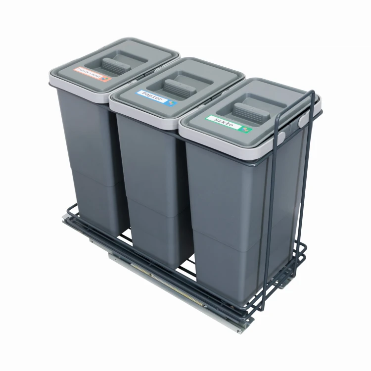 Sortownik ECOCUBE antracyt Sortowniki24 – stelaż z trzema koszami 8 l na białym tle