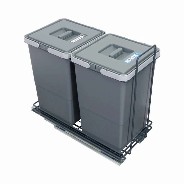 Sortownik ECOCUBE antracyt Sortowniki24 – stelaż z dwoma koszami 12 l na białym tle