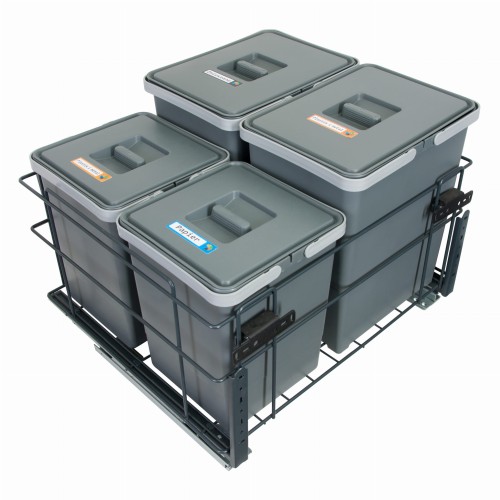 Sortownik śmieci SQUARE ANTRACYT do szafki 60 cm cichy domyk 2x18+2x10 l z mocowaniem frontu meblowego