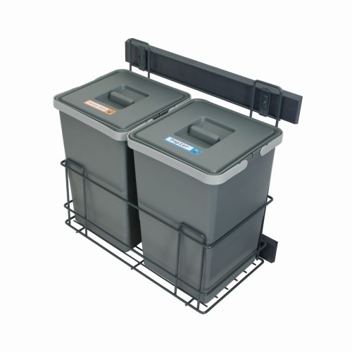 Sortownik śmieci SLIM ANTRACYT Cichy domyk do szafki od 30cm 2x12 litrów 25 cm szerokości