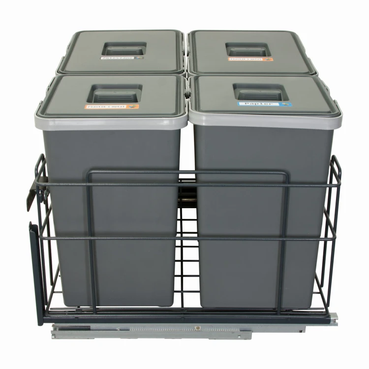 Sortownik śmieci SQUARE ANTRACYT do szafki 60 cm cichy domyk 2x18+2x12 l z mocowaniem frontu meblowego