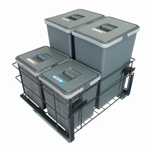 Sortownik śmieci SQUARE ANTRACYT do szafki 60 cm cichy domyk 2x24+2x10 l z mocowaniem frontu meblowego