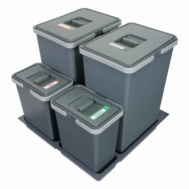FUTURE CONFIG 60 cm – zestaw czterech koszy 2×24 l i 2×7 l wysokość 44 i 28 cm na białym tle
