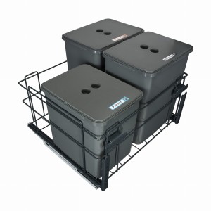 Sortownik śmieci SQUARE ECO do szafki 60 cm – cichy domyk – 3 kosze 2x20 l + 1x16 l – z mocowaniem frontu