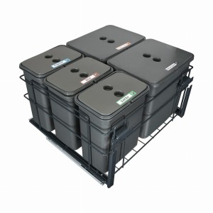 Sortownik śmieci SQUARE ECO do szafki 60 cm – cichy domyk – 5 koszy 2x16 l + 3x8 l – z mocowaniem frontu