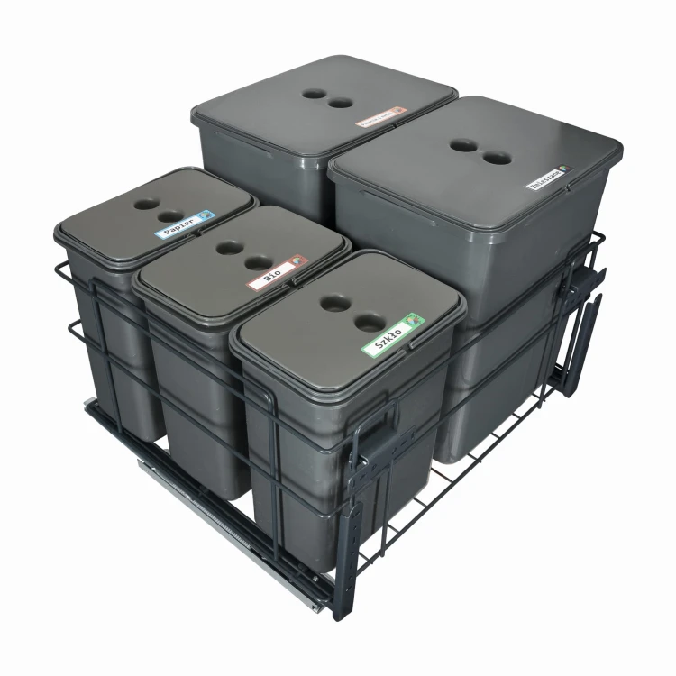 Sortownik Śmieci SQUARE ECO 60 Cichy domyk 2x20 3x8 z mocowaniem frontu meblowego SQE602X203X8ANTR5_1
