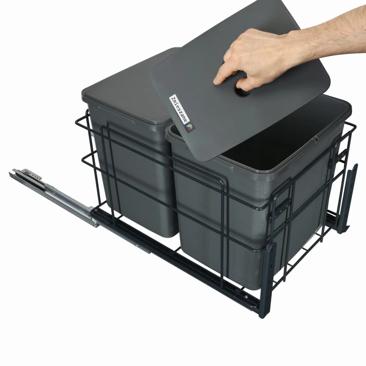 Sortownik Śmieci SQUARE ECO 40 Cichy domyk 2x16 z mocowaniem frontu meblowego SQE402X16ANTR2_3