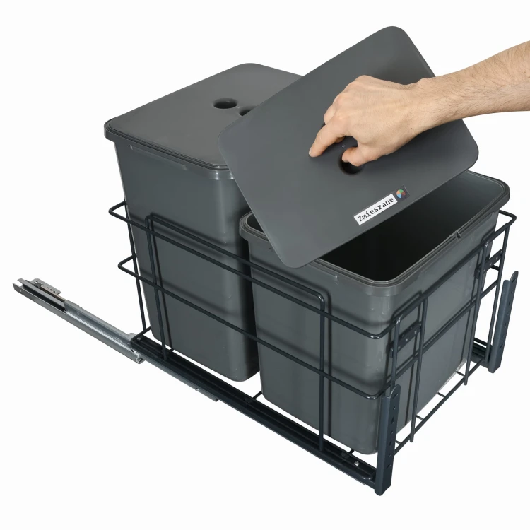 Sortownik Śmieci SQUARE ECO 40 Cichy domyk 1x20 1x16 z mocowaniem frontu meblowego SQE401X201X16ANTR2_3