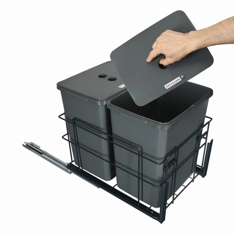 Sortownik Śmieci SQUARE ECO 40 Cichy domyk 2x20 H-41 z mocowaniem frontu meblowego SQE402X20ANTR2_3