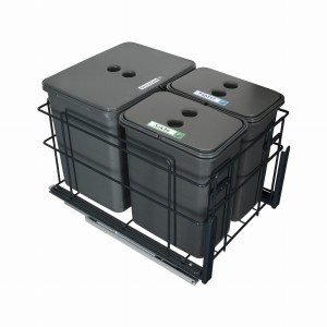 Sortownik śmieci SQUARE ECO do szafki 40 cm – cichy domyk – 3 kosze 1x16 l + 2x8 l – z mocowaniem frontu