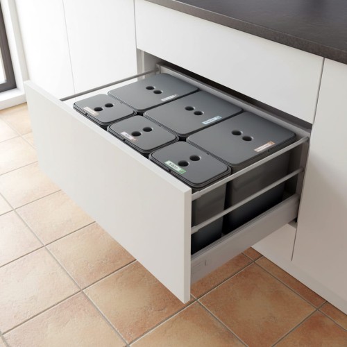 Sortownik śmieci FLEXI do szuflady BLUM w szafce 80/90 cm 3x16 l+3x8 l _1