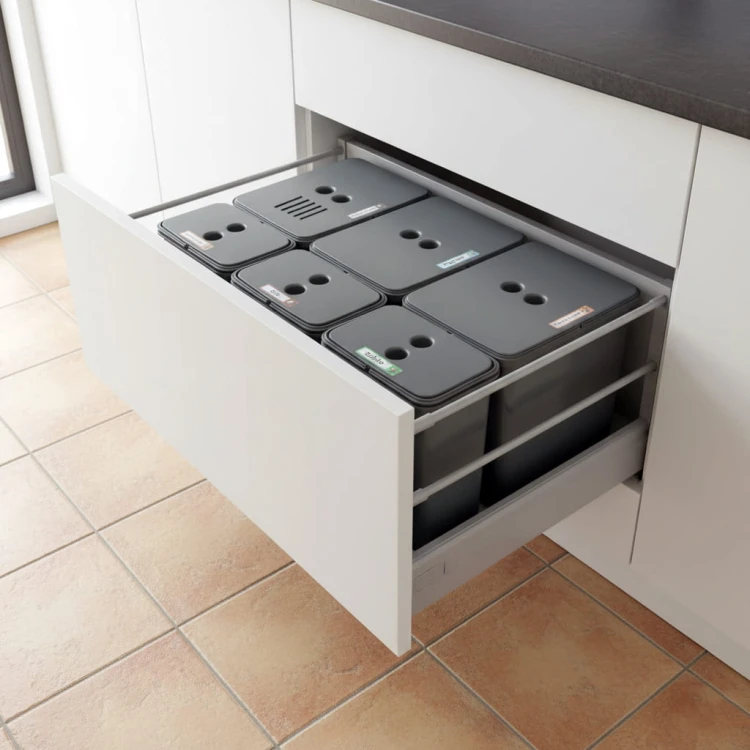 Sortownik śmieci FLEXI do szuflady BLUM w szafce 80/90 cm 3x16 l+filtr+3x8 l _1