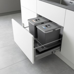 Sortownik śmieci FUTURE do szuflady w szafce 60 cm – 2 kosze 2×15 l, wysokość 28 cm