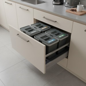 Sortownik śmieci FUTURE do szuflady w szafce 60 cm – 4 kosze 4×7 l, wysokość 28 cm