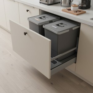 Sortownik śmieci FUTURE do szuflady w szafce 60 cm – 2 kosze 2×18 l, wysokość 34 cm