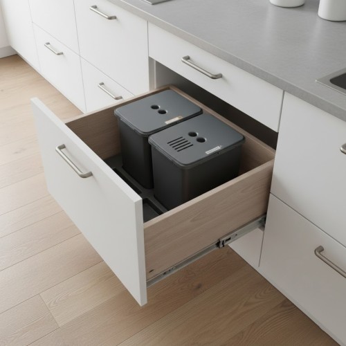 Sortownik do szuflady w szafce 60 cm Flexi BASE 2×16 l Sortowniki24 – system segregacji odpadów z filtrem