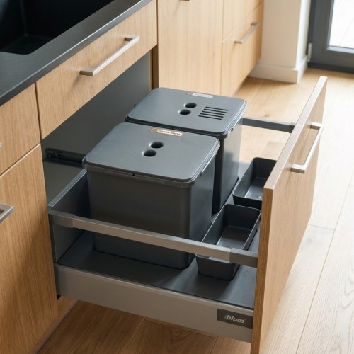 Sortownik do szuflady w szafce 60 cm Flexi BASE 2×16 l Sortowniki24 – system segregacji odpadów w zabudowie kuchennej