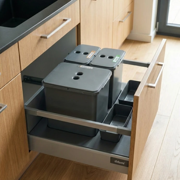 Sortownik do szuflady w szafce 60 cm Flexi BASE 1×16 l + 2×8 l Sortowniki24 – system segregacji odpadów w kuchni