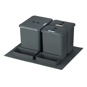 Sortownik śmieci FLEXI BASE do szuflady w szafce 60 cm – 3 kosze 1x16 l + 2x8 l + kuwetki