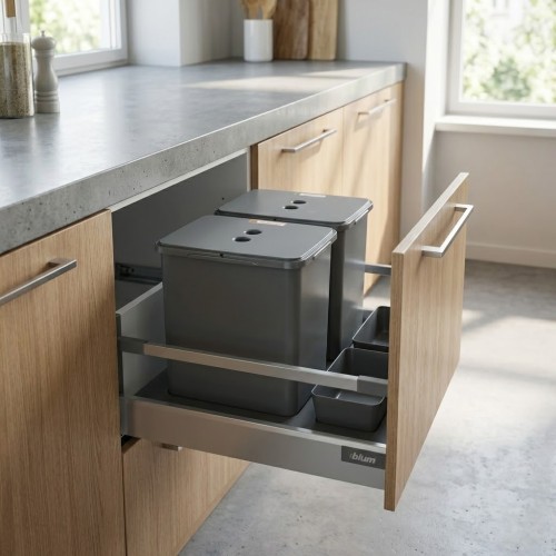 Sortownik do szuflady w szafce 60 cm Flexi BASE 2×20 l Sortowniki24 – system segregacji odpadów w kuchni