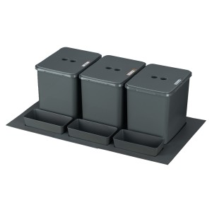 Sortownik śmieci FLEXI BASE do szuflady w szafce 80/90 cm – 3 kosze 3x16 l + kuwetki