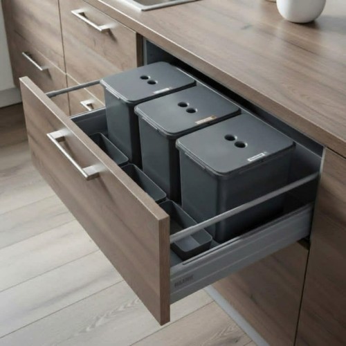 Sortownik do szuflady w szafce 80 cm Flexi BASE 3×16 l Sortowniki24 – system segregacji odpadów w kuchni