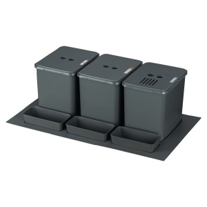 Sortownik śmieci FLEXI BASE do szuflady w szafce 80/90 cm – 3 kosze 3x16 l + filtr + kuwetki